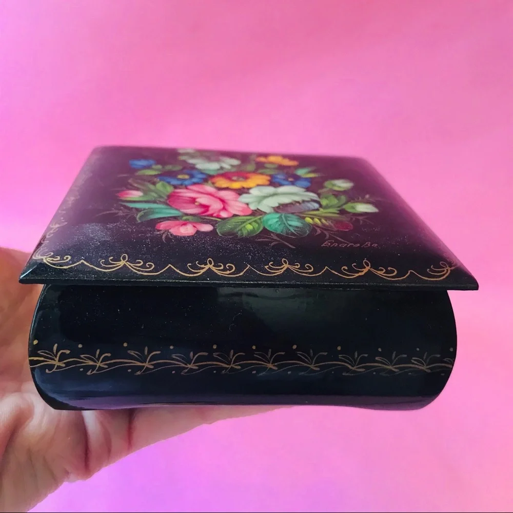 Vintage handmade and painted wooden jewelry box